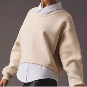 Maeve Beige Layered Crewneck Sweater